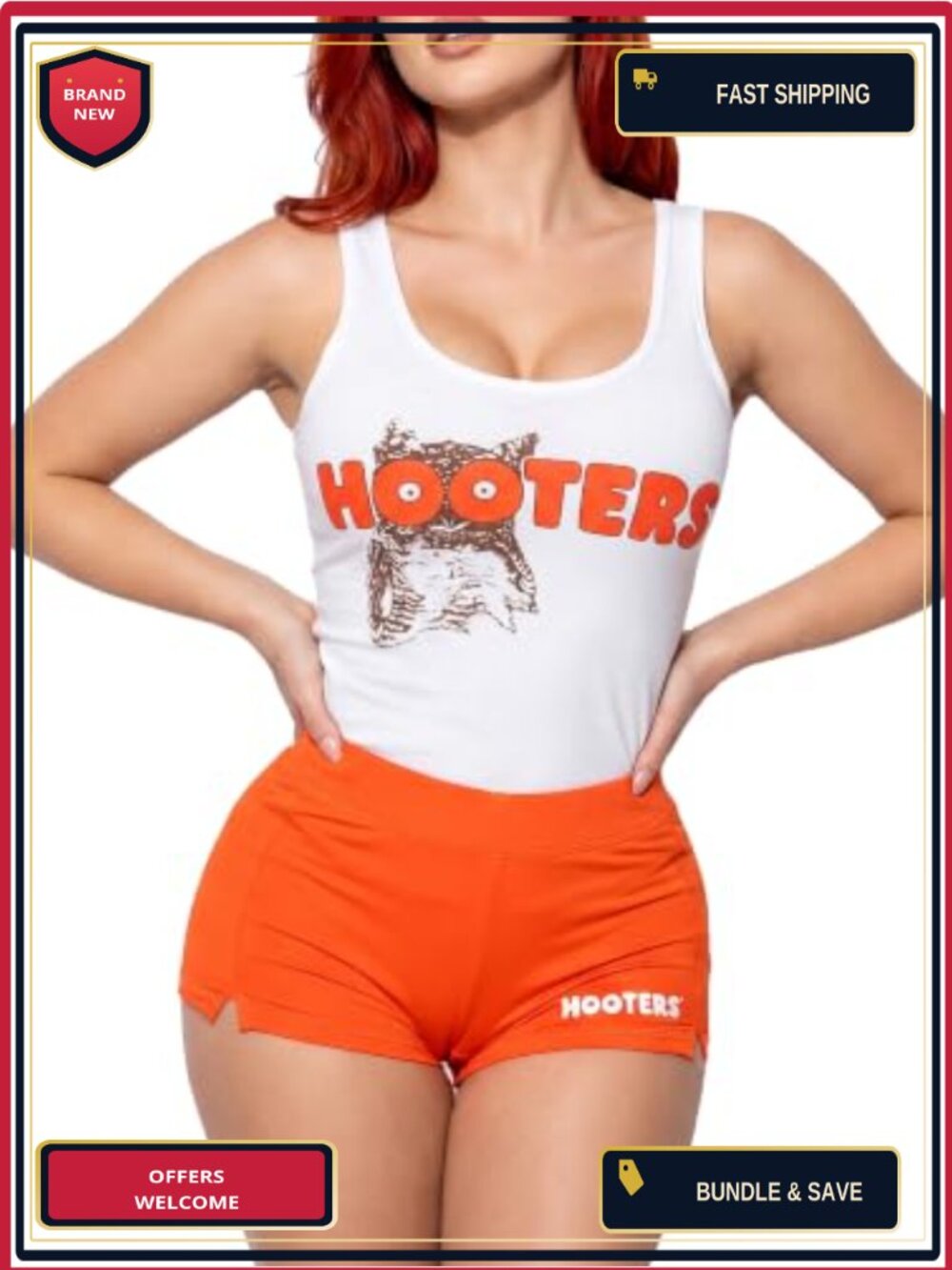 Hooters Waitress Costume 2-Piece Tank Top & Shorts Set Officially Licensed